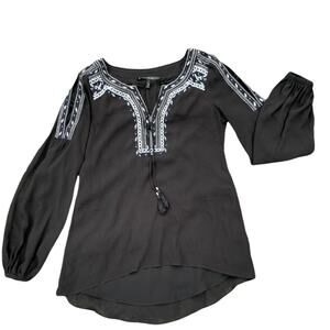 White House Black Market Black Embroidery Boho Tunic Top Size 2